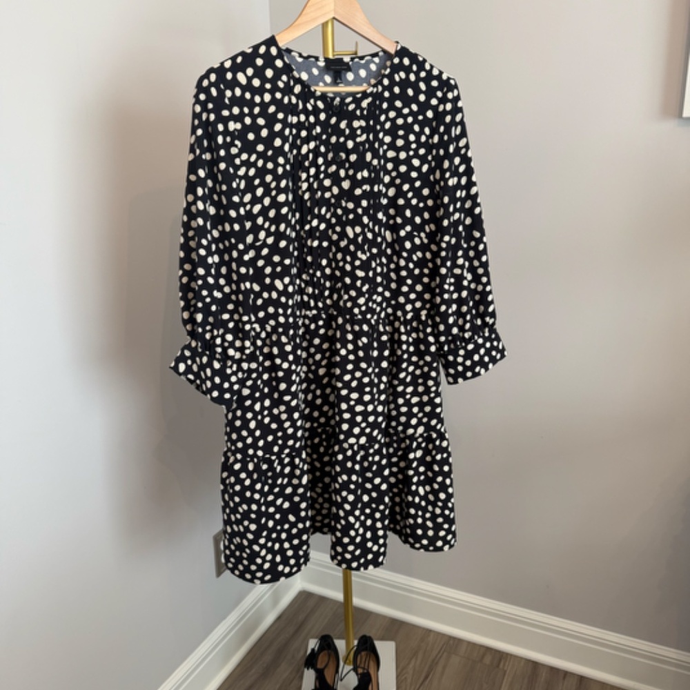 Who What Wear Black Polka Dot Mini Dress – Size L – Tie Neck, 3/4 Sleeve - Picture 8 of 8